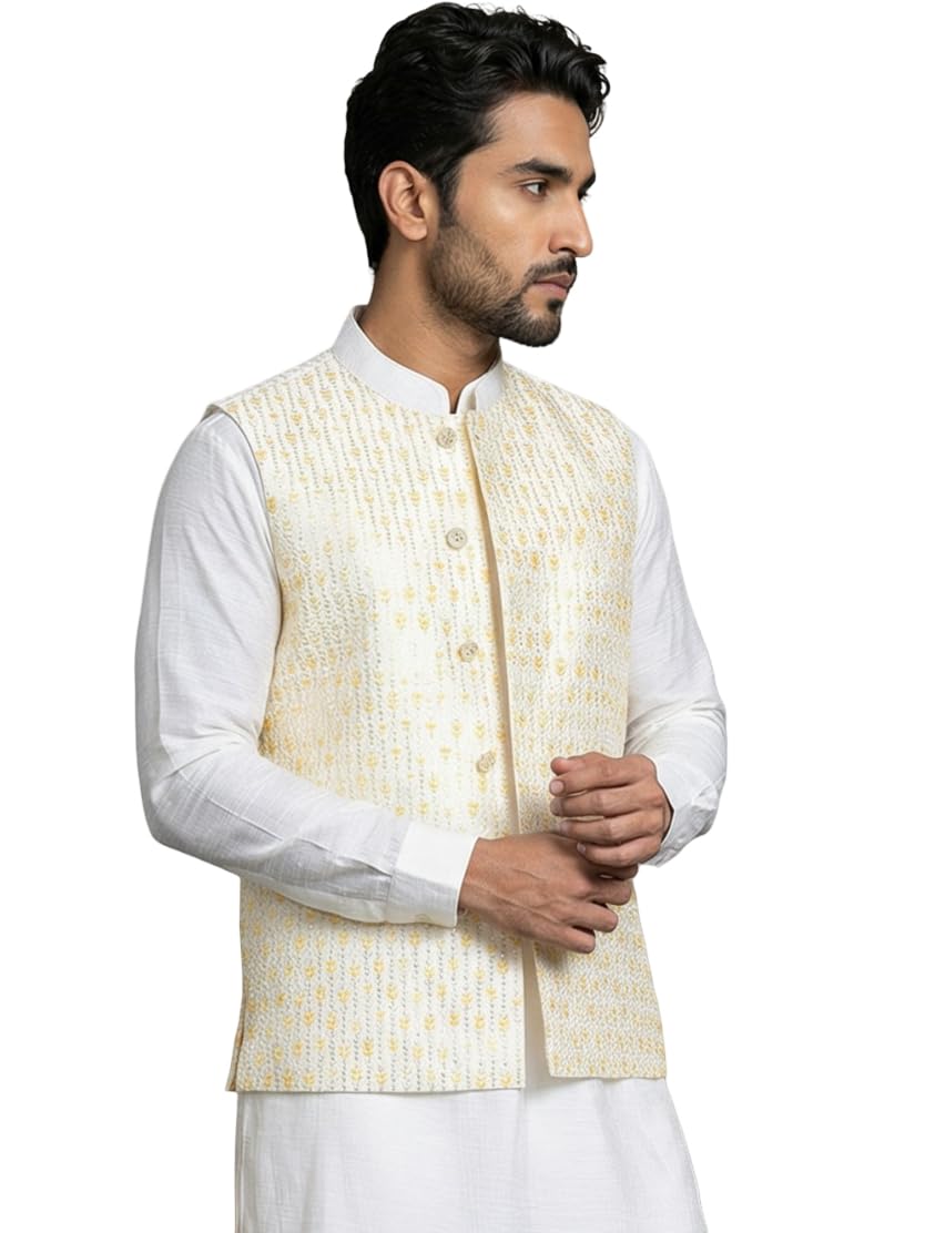 Embroidered Nehru Jacket For Men-image-15