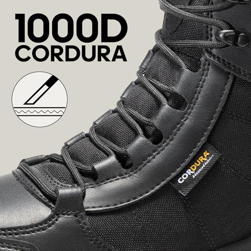 NORTIV 8 Men's Lightweight Military Tactical Work Boots Outdoor Hiking Motorcycle Combat Boots,Size 7,Black-Leather,SNMT221M