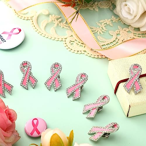 24 Pcs Pink Breast Cancer Pins Ribbon Cancer Awareness Angel Brooch Pin with Rhinestone Design Awareness Accessories Charity Public Social Event Badge for Survivor Gifts3