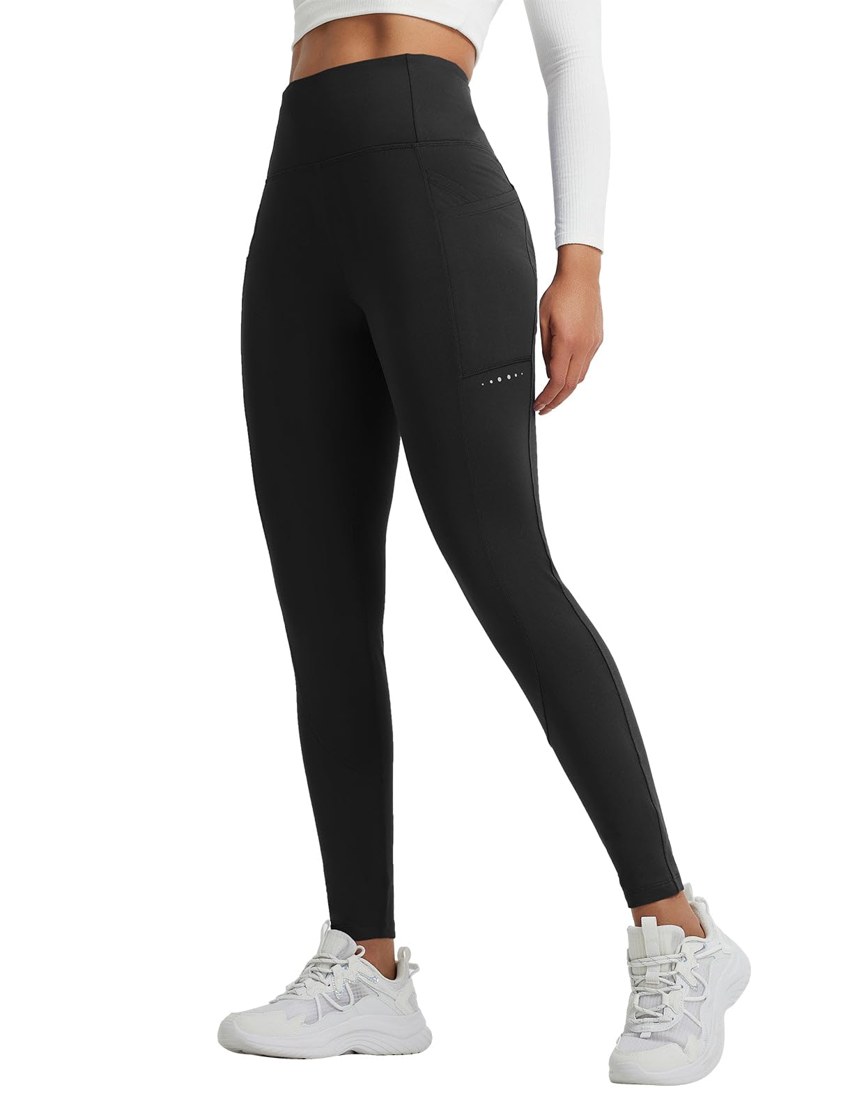 baleaf Womens Fleece Lined Leggings Thermal Winter Warm Pants High Waisted Cold Weather Tights with Cross Pockets