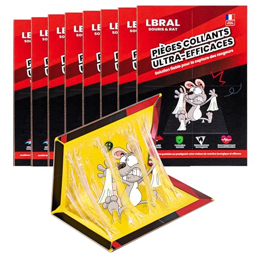 Lot de 8 Pièges à Souris Collants Ultra-Adhésifs – Plaques de Glu Extra-Fortes & Non Toxiques – Utilisation Intérieure/Extérieure – Facile à...