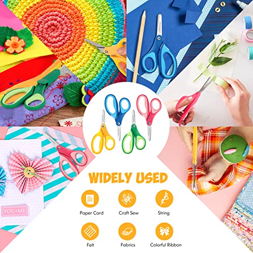 Huhuhero Kids Scissors, 5'' Small Safety Scissors Bulk Blunt Tip Toddler Scissors, 4Pcs Preschool Children Scissors With Cover Small Scissors For School Kid Craft Art Supplies, Assorted Colors #TOP4