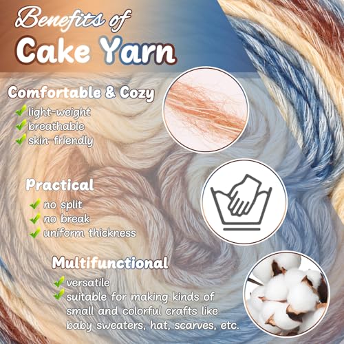 Image of Aeelike Cake Yarn for Crocheting, 3 Skeins Gradient Cake Yarn 100g (3.52 oz) 245m (267 Yards), Super Soft Ombre Yarns Cake Rainbow Cotton Yarn for Making Colorful Crafts, Khaki Gradient