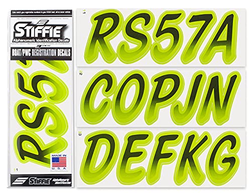 Image of STIFFIE Whipline Black /Atomic Green 3 inch Boat & PWC Registration Decals • Numbers Letters Stickers