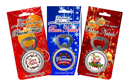 Calamita Magnete con CAVATAPPI Natale,cavatappi Natalizio da frigorifero in resina cm.5,5x8. Set 3 pezzi blisterati singolarmente dim.cm.15x7,5. Il set è composto da tre diversi modelli.
