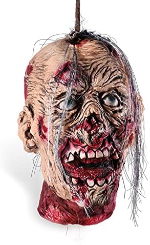 10''x12.8'' Life-Size Bloody Cut Off Corpse Head Prop Halloween Scary Hanging Severed Head Decoration Zombie Head for Outdoor Indoor Haunted Houses Party Decor
