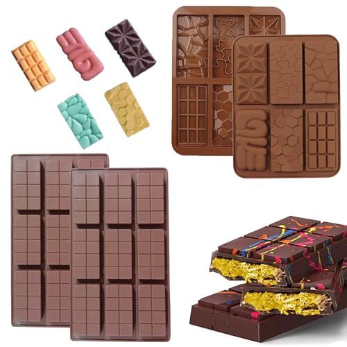 Image of MoldBerry Silicone Chocolate Bar Mould Combo - 6 Cavity Multi Design Chocolate Bar Mold + 9 Cavity Small Kunafa Bar Mold for Homemade Chocolates, Candy, Desserts & Baking (Pack 2)