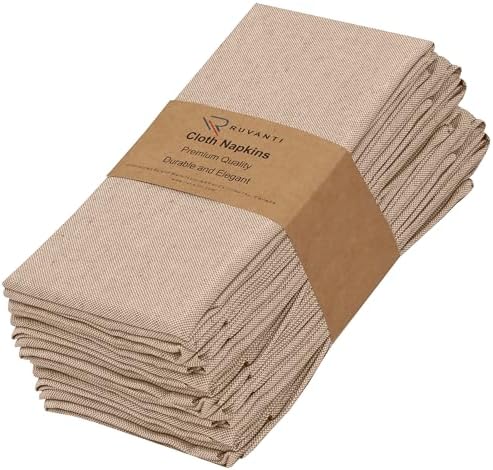 Ruvanti Cloth Napkins Set of 12, 18x18 Reusable Napkins Cloth Washable, Soft & Durable Table Napkin, Poly Cotton Fabric Dinner Napkins for Parties, Christmas, Thanksgiving, Weddings - Sand