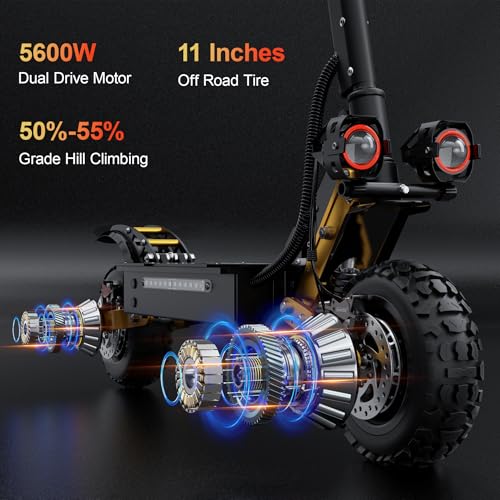 LEOOUT High Speed Electric Scooter for Adults 6000W Motor Max 53MPH Fast E-Scooter 60 Miles Long Range 11 Inch All Terrain Fat Tires Heavy Duty Sport Scooter with NFC — view 3