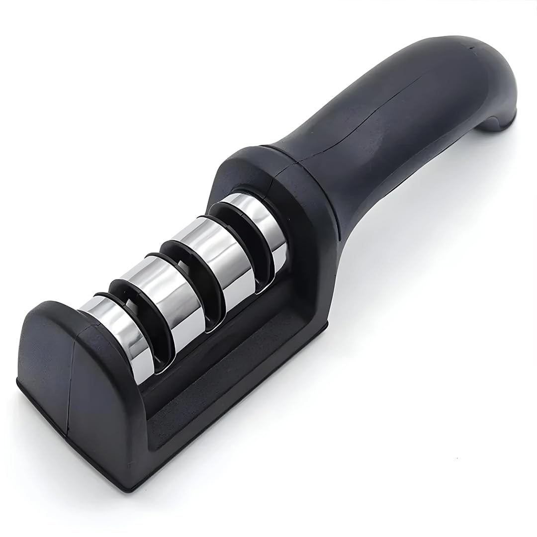Klova 3-Stage Manual Kitchen Knife Sharpener Tool for Ceramic & Steel Knives Knife Sharpening Steel (Plastic)