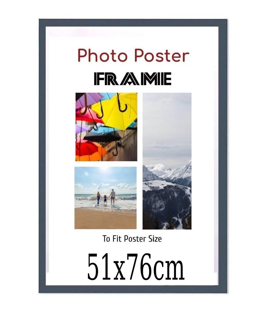 Home Plus Dealz Dark Grey 51X 76 Cm Poster Frames - Large Mdf Wooden Frames 51X76cm - Both Ways Wall Hanging Wall Gallery Living Room Poster Picture Frame With Styrene Shatterproof Perspex Sheets