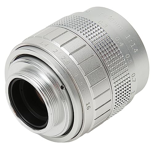 50mm F1.4 マニュアルフォーカスプライムレンズ、HD F1.4 2/3 CCTV CマウントTV FAレンズ マニュアルフォーカスカメラレンズ、産業用ビデオ顕微鏡カメラ用、シルバー。