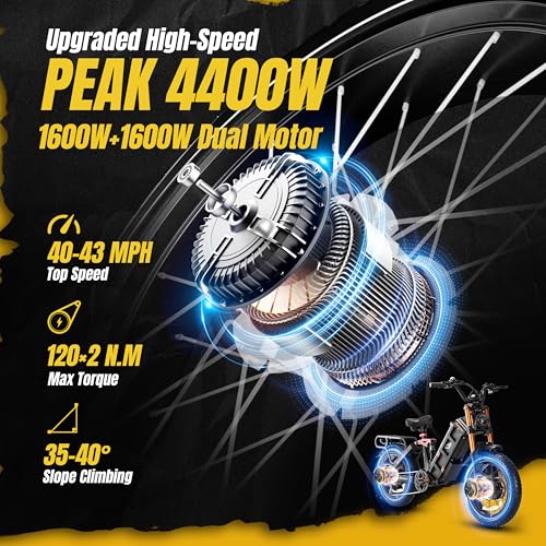 eAhora Juliet Pro II Electric Bike - 4400W Dual Motor 43MPH 60V 70Ah 200Mile Long Range Electric Bike for Adults, 20'' Fat Tire Fast Electric Mountain Bike Full Suspension Electric Bicycle