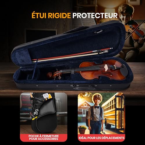 Pyle Kit de Démarrage pour Violon Débutant Taille 1/4- Violon Enfant/Adulte-Ensemble de Départ avec Étui de Transport, Cordes de Rechange, Accordeur Numérique, Repose-Épaule et Chiffon de Nettoyage – vue 6