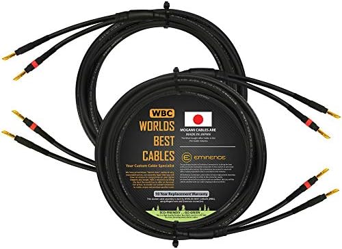 10 Foot - Coaxial Audiophile Speaker Cable Pair Custom Made by WORLDS BEST CABLES – Using Mogami 3082 Wire & Eminence Gold Plated Banana Plugs (2 Plugs on Each end)