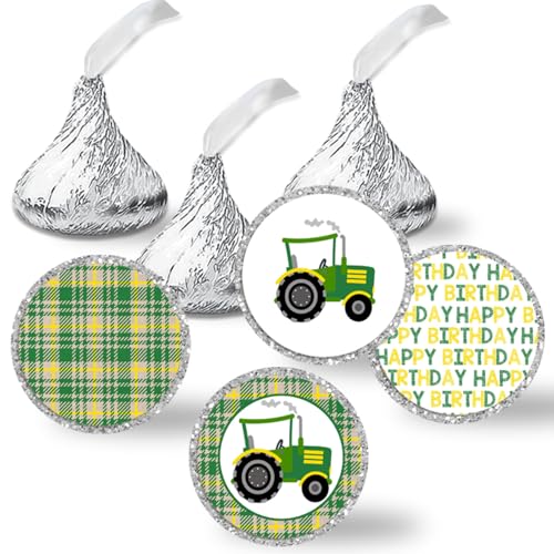 Tractor Party Favors, 324 Count 0.75 Inch Candy Labels, Green Tractor Stickers for Kids Birthday Treats, Farm Theme, Made in USA by Amanda Creation