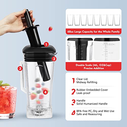 2L 2200W Professional Countertop Blender Heavy Duty Household Grade Blender Mixer with Food Grade ABS Stirring Rod for Milkshakes and Ice Cream (red)