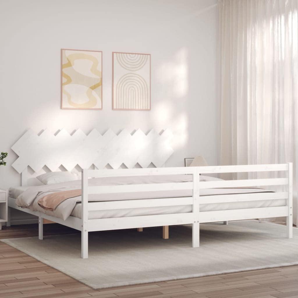 Rantry Bettgestell mit Kopfteil, Massivholz, Weiß, 200 x 200 cm, Lattenrost für Erwachsene, Kinder und Jugendliche, einfache Montage, Typ 4 Betten und Lattenroste