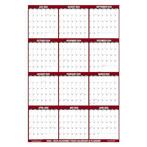24\" x 36\" SwiftGlimpse 2024-2025 Academic Wall Calendar, Erasable, Large, Wet & Dry Erase Laminated, Reversible, Yearly Planner, JULY 2024 to JUNE 2025 ONLY