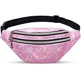 LIVACASA Gürteltasche Damen Bauchtasche Metallic Wasserabweisend Hüfttasche 3 Fächer Schultertaschen Mädchen Umhängetaschen Handytasche Tasche Reise Wandern (Rosa A, One Size)