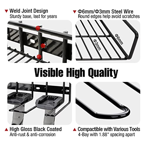 UNITEDPOWER Wall Mounted Power Tool Organizer Holder, Heavy Duty Utility Storage Rack With Shelf for Battery Powered Hand Tools, Workshop, Shed, Garage, Home