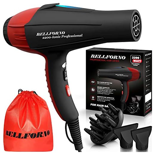 Professional Ionic Salon Hair Dryer, 2200 Watt Powerful AC Motor Ceramic Tourmaline Ion Blow Dryer, Quiet Hair Dryers with Diffuser & 2 Concentrator Nozzle Attachments Black/Red