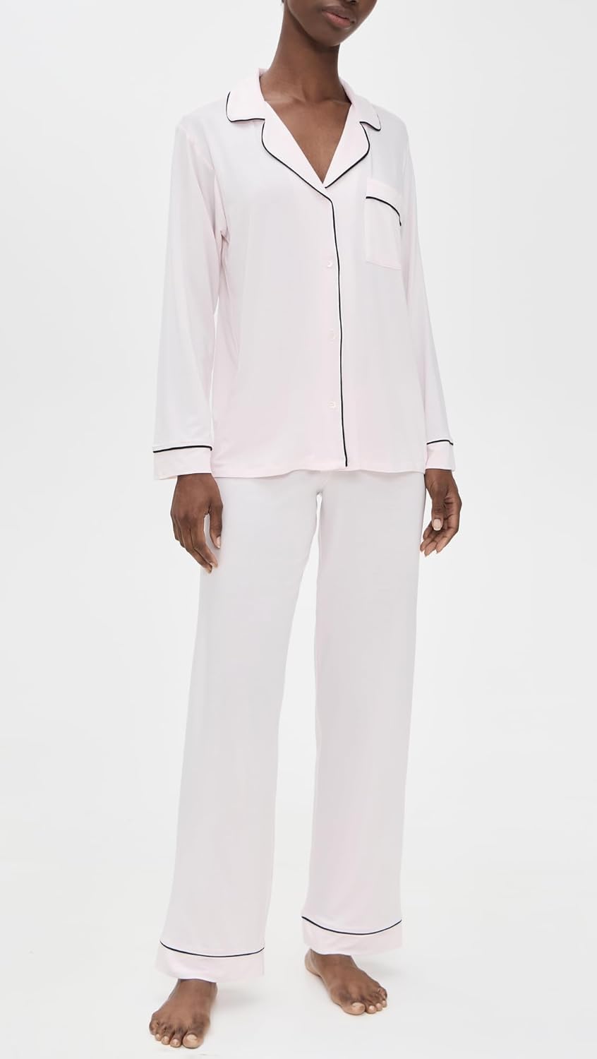 Eberjey Women's Gisele Long Pajama Set, Sorbet Pink/Black, S - Image 2