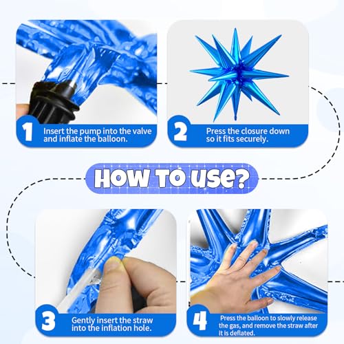 Image of 6pcs 22 inch Blue Silver Star Balloons and 4D Large Foil Balloons, Silver Dark Blue Star Balloon 4D Foil Aluminum Balloon For Birthday Baby Shower Graduation Father's Day Party Wedding Anniversary