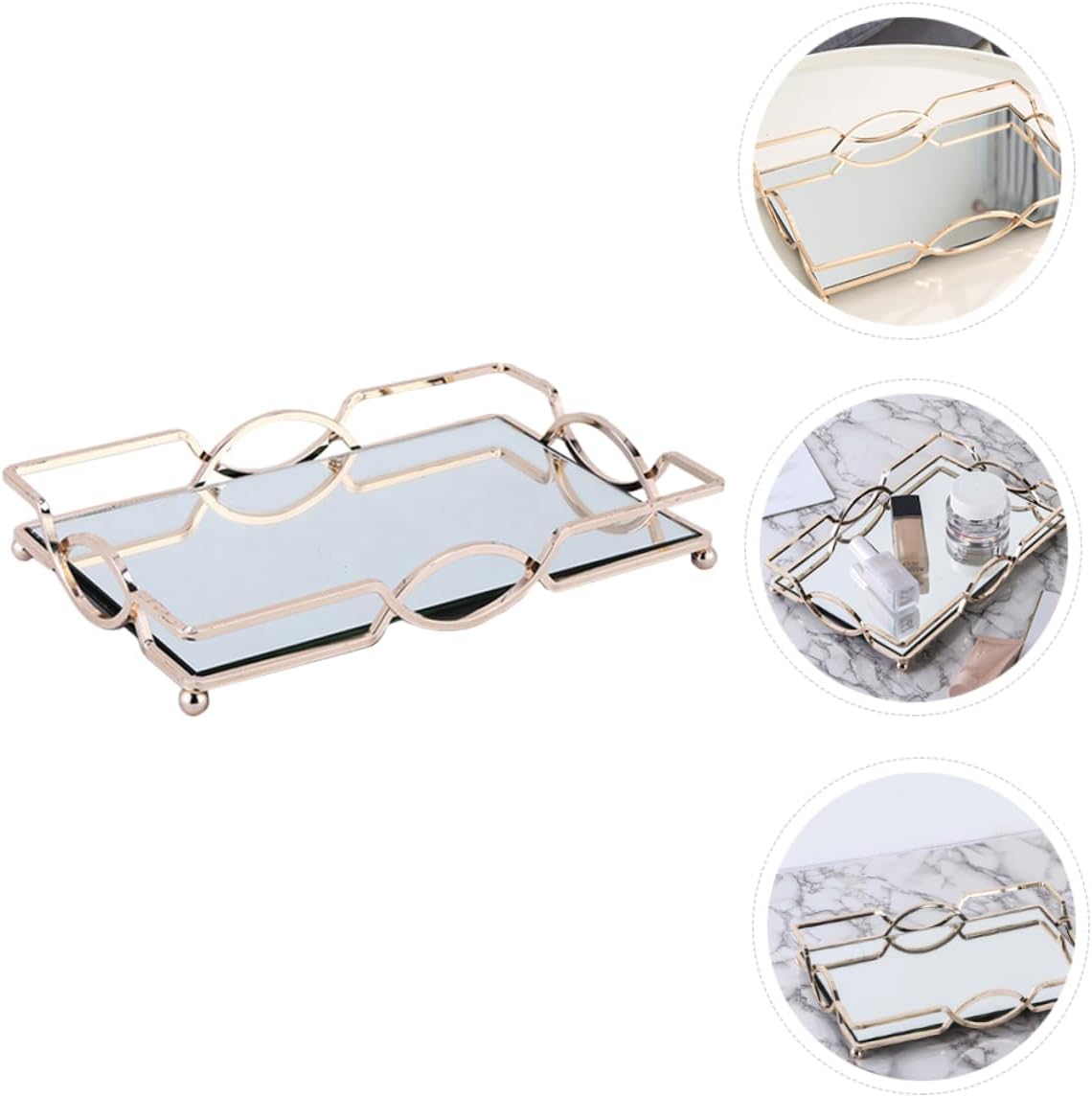 Creative Metal Mirror Jewelry Tray Decorative Sundries Organizer for Cosmetics and Home Storage Compact Design for Easy Cleaning and Stylish Use