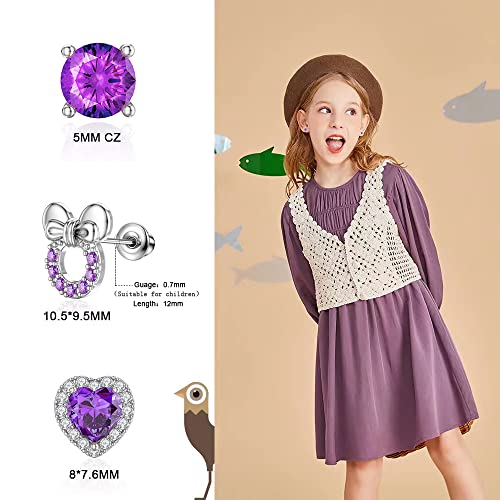TOPBRIGHT 8 Pairs Hypoallergenic Earrings 925 Sterling Silver Stud Earrings Heart CZ Tiny Butterfly For Kids, Toddlers, Little Girls, Teens, Women3