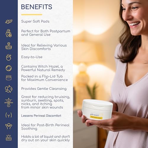 First Days Maternity - Hamamelis-Pads – Wochenbett & Hämorrhoiden – kühlende, beruhigende Baumwolltücher zur Dammpflege nach der Geburt | Klinikbeutel-Essentials für neue Mütter (40 Stück)