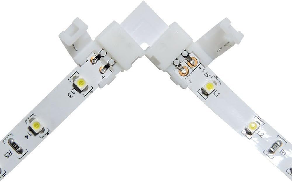 3528 2 Pin LED L Shape Connector - 10PCS iCreating 12V Single Color Solderless LED Light Strip Tape 90 Degree Corner Connectors for 8mm Wide Flexible SMD 3528 2835 Single Color LED Strip Lights