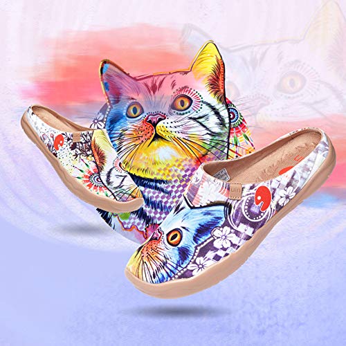 Uin Women's Slipper Fashion Canvas Comfort Travel Art Painted Shoes Wide Toe Casual Household Slip On Mules Cheer Up (8) #TOP1
