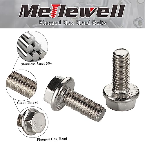 Image of Mellewell 3 /8-16 x 1-3 /4 inch Flanged Hex Head Bolts Flange Hexagon Screws, Stainless Steel A2, DIN 6921, 10 PCS