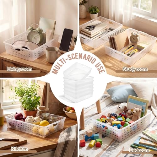 Geetery 6 Pack Classroom Storage Baskets with Handle 14''x10'' Paper Tray Holds A4 Turn in Trays Plastic Paper Baskets Desk Organizer Bin for Classroom, Library, Office, Home (Clear) - Image 5