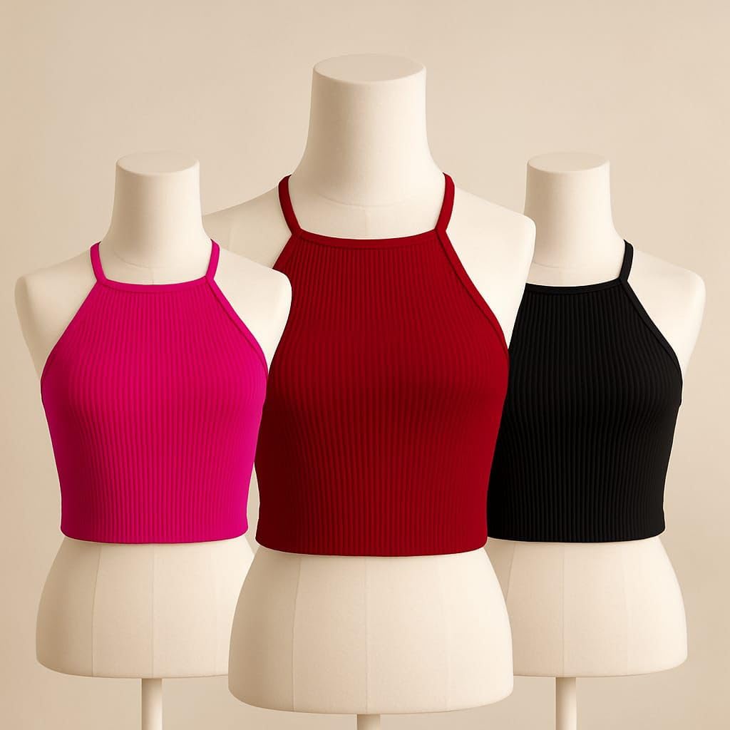 PATTZALA Kids Ribbed Tank Top, Sleeveless Crop Top for Girls,Pack of 3 (in, Age, 3 Years, 4 Years, Multicolor) 2