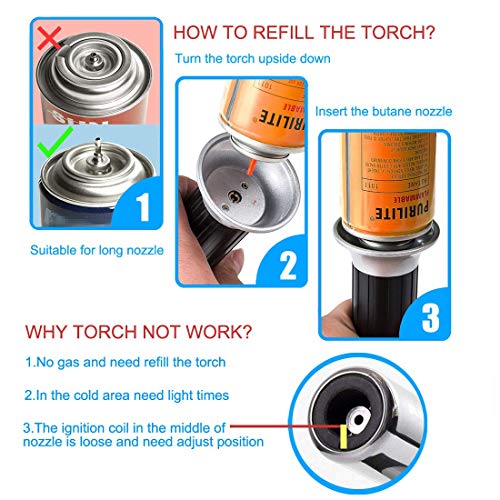 CORKAS Blow Torch, Professional Butane Torch Lighter with Safety Lock and Adjustable Flame for Desserts, Creme Brulee, BBQ and Baking Black&White(Gas Not Included)