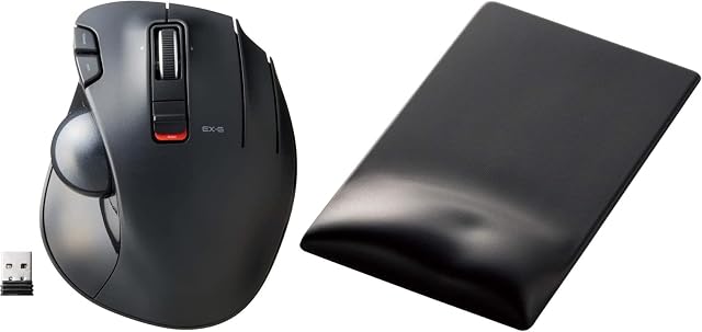 ELECOM EX-G Trackball Mouse, 2.4GHz Wireless, Thumb Control, Sculpted Ergonomic Design, 6-Button Function with Smooth Tracking, M-XT3DRBK & Mouse Pad FITTIO High Type Reduce Wrist Fatigue, MP-116BK
