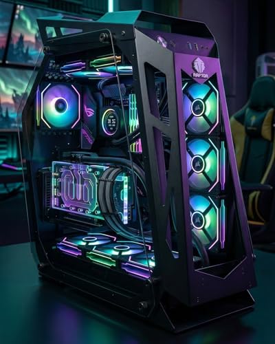 Image of Raptor Sentinel Open Frame Gaming PC Cabinet with 3 RGB Fans Included (Black /White) | mATX & Mini-ITX Support | Tempered Glass Panels | High Airflow Mid Tower Case for Gaming Builds