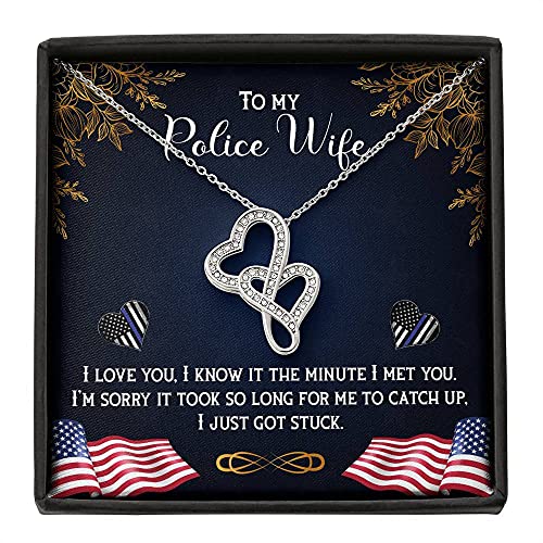 Special for Police Wife -Double Hearts Necklace with Heartfelt Message Card- Romantic Gift for Her, Birthday Gift for Wife, Meaningful Gift for Wife.