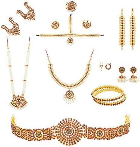 Gold Bharatanatyam Dance Jewellery Full Set with 10 Separate Ornaments (S18)