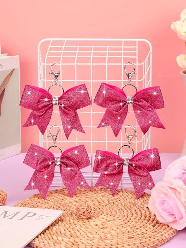Image of Tondiamo Cheer Bow Keychain Cheer Keychain with Rhinestones Cheerleader Keyrings for Team Gift Cheerleading Sports Accessory