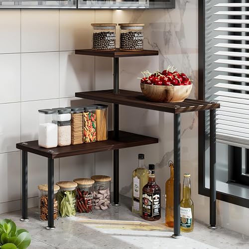 Reviews de Sobre encimera - los más vendidos. 49 Dazioter - Organizador de encimera de 3 niveles para cocina, estante ajustable para almacenamiento de especias para baño, área de café sobre fregadero (roble negro)