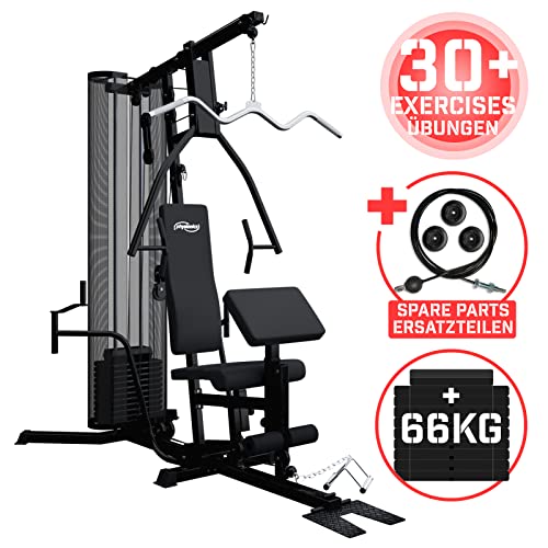 Physionics® Kraftstation - Hantelscheiben 66 kg, Verstellbar, Latzug, Butterfly, Beincurl, Armcurl - Fitnessstation, Multistation, Trainingsstation, Multifunktion Hantelbank, Homegym, Multi-Gym – Bild 3