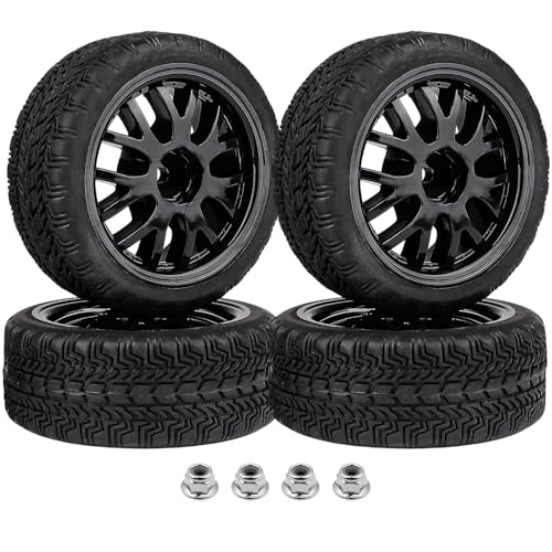 Hobbypark (4-Pack) OD 2.56''(65mm) Rubber Tires & Wheels 12mm Hex Drive Hub for 1/10th Scale RC Touring Car
