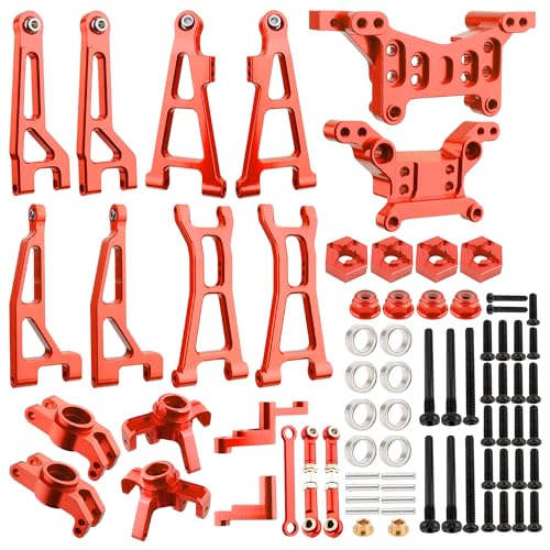 GDOOL Aluminum Suspension Arms & Steering Knuckle Kit & Shock Tower & Linkage Assembly Parts Compatibe with Hyper Go H16BM H16DR H16PL H16E & 16207 16208 16209 1/16 RC Upgrade Part(Red)