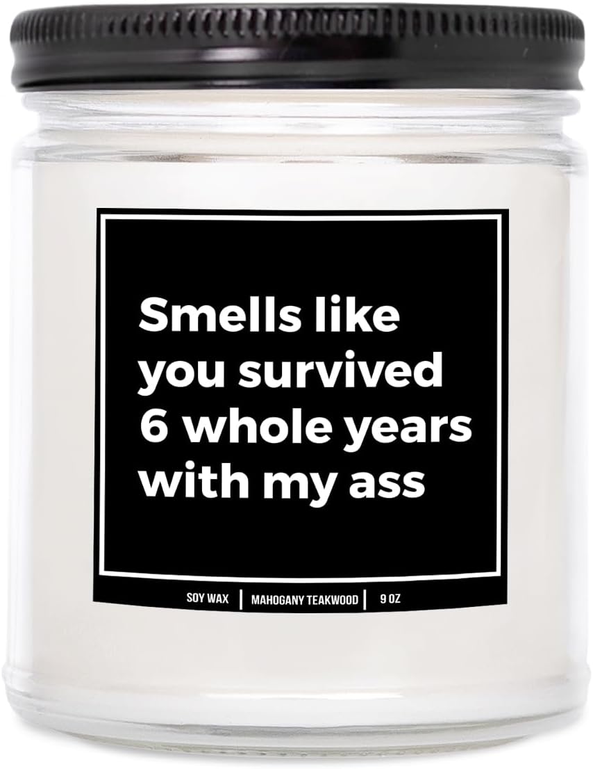 You Nique Designs 6th Wedding Anniversary Candle for Him & Her 9oz Candle, Iron Gift Ideas, 6 Year Wedding Gift for Husband & Wife - 6 Years Anniversary Ideas (Eucalyptus & Spearmint)