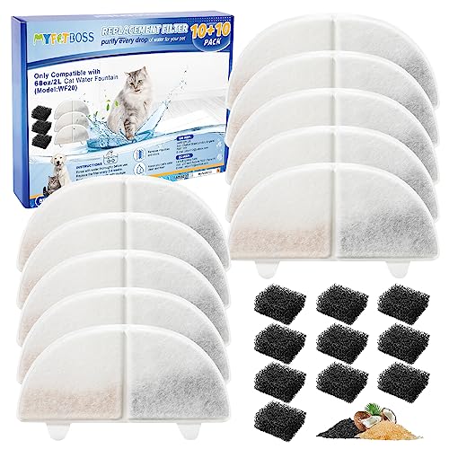MyfatBOSS 20 Pack Cat Water Fountain Filter Replacement Compatible with Homerunpet Pet Fountain Filters Replacement for Wireless Pumps Pet Fountain WF20/CF20