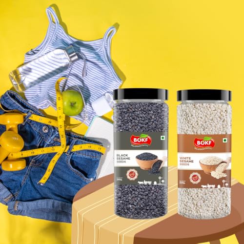 Image of BOKF Black Sesame Seeds (Kale Til) + White Sesame Seeds Combo Pack | 100% Natural & Raw | Rich in Calcium, Iron & Fiber | Traditional & Healthy Superfood (250 g + 250 g)