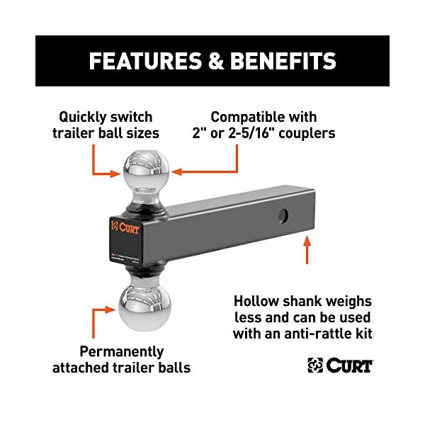 CURT 45002 Multi-Ball Trailer Hitch Ball Mount, 2, 2-5/16-Inch Balls ...
